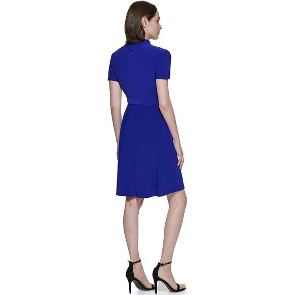 DKNY Women's Funnel-Neck Fit & Flare Blue Knee Length Dress Size 2 - Picture 2 of 2